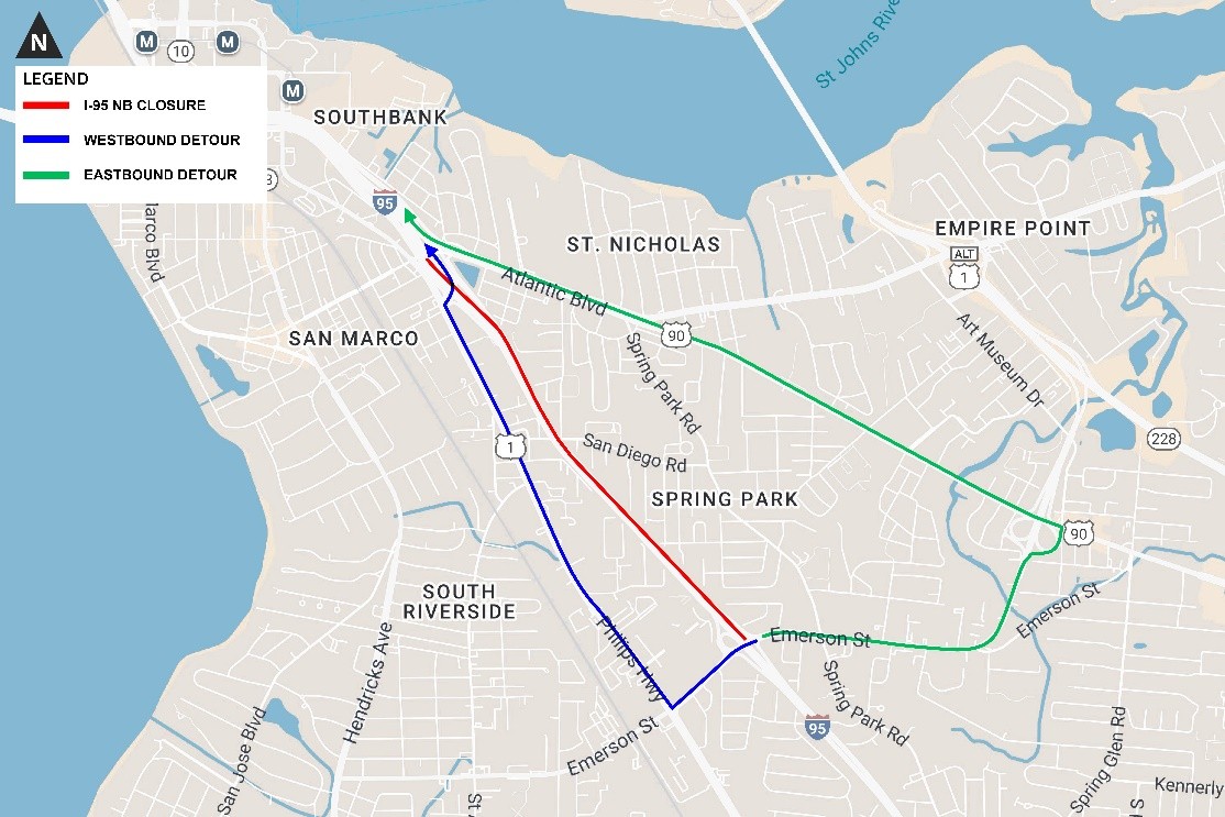 Overnight Closures of I-95 North from Emerson Street to Atlantic