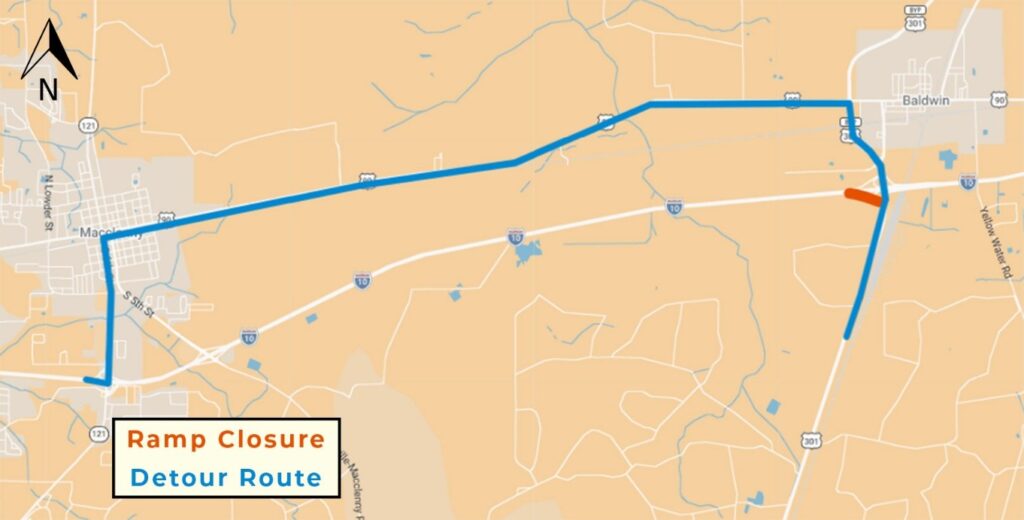 I-10 East Ramp to U.S. 301 Detour Scheduled